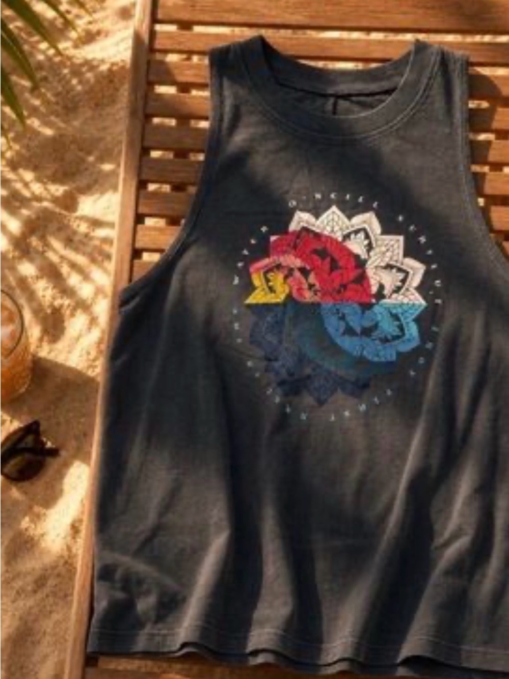 O'Neill Black Tank Top with Colorful Mandala Graphic